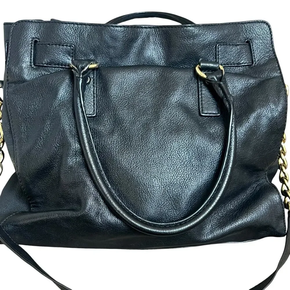Michael Kors Black Leather Hamilton Moderne Large Satchel Bag Shoulder Tote